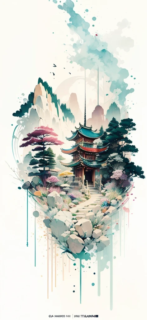 (Art by Numbers,Inks and washes:1.2),Nobody, Mountain々, wood, Rivers,Flowers,Lotus flower,Purple Flower,沢Mountainの花(Oriental elements, Chinese colors, Senior Color Matching), (3D sculpture,Rendering with Octane,Volumetric Light,Natural soft light,), (Very delicate:1.2, Losing focus:1.2, Very colorful, Cinema Lighting, Chiaroscuro,Ray Tracing), masterpiece, Super rich,Very detailed,8k, Zurrison_style_wonderful_wall