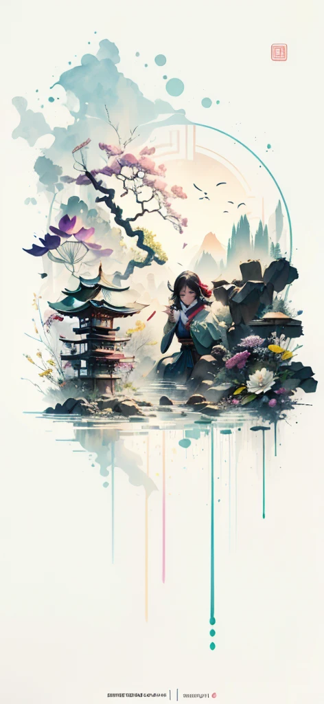 (Art by Numbers,Inks and washes:1.2)，Nobody, Mountain々, wood, Rivers，Flowers，Lotus flower，Purple Flower,沢Mountainの花(Oriental elements, Chinese colors, Senior Color Matching),  (3D sculpture，Rendering with Octane，Volumetric Light，Natural soft light，), (Very delicate:1.2, Losing focus:1.2, Very colorful, Cinema Lighting, Chiaroscuro,Ray Tracing), masterpiece, Super rich,Very detailed,8k, Zurrison_style_wonderful_wall