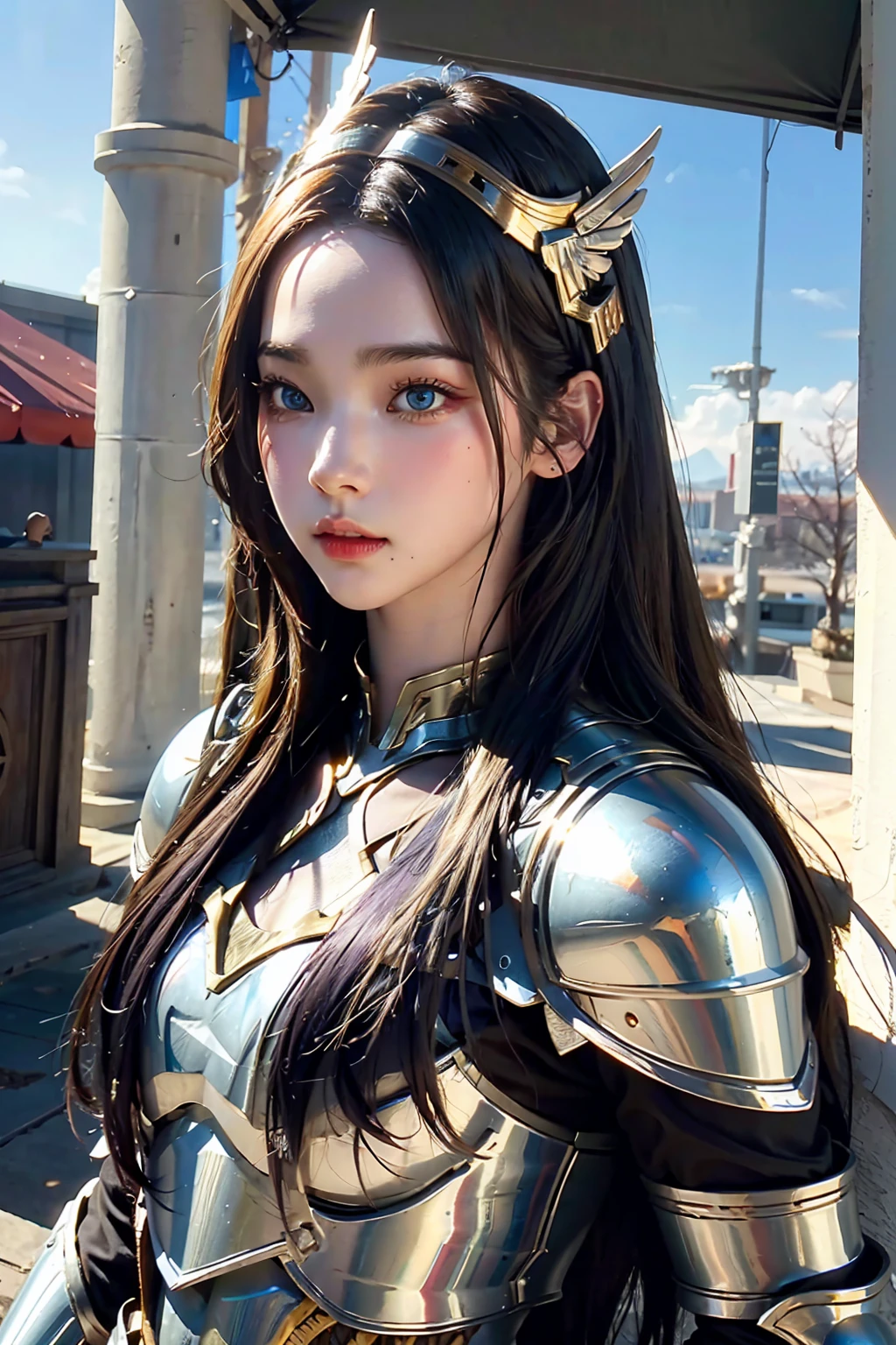 (l1vvydunne:.95), High angle photo of stunning young valkyrie woman in Stefan Kostic style, realistic skin texture,(Winged helmet:1.1), (valkyrie armor:1.2), 1 / 2 Body Crop, 8 5mm art lens, F 1. 2, sharp focus, 8k high definition, incredibly detailed, convoluted, elegant, Stanley Lau(Stanley Lau)Wow Art Jereum(artgerm)the art of