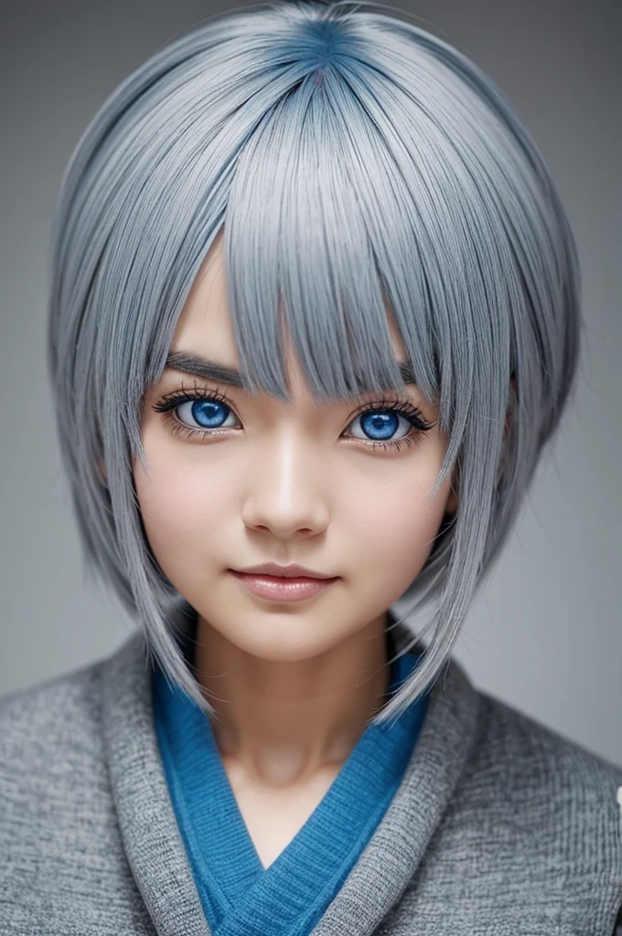 Create a quincy named noru with grey hair blue eyes 5,8 79 kg has a sense of humor is very kind and smart (anime style)