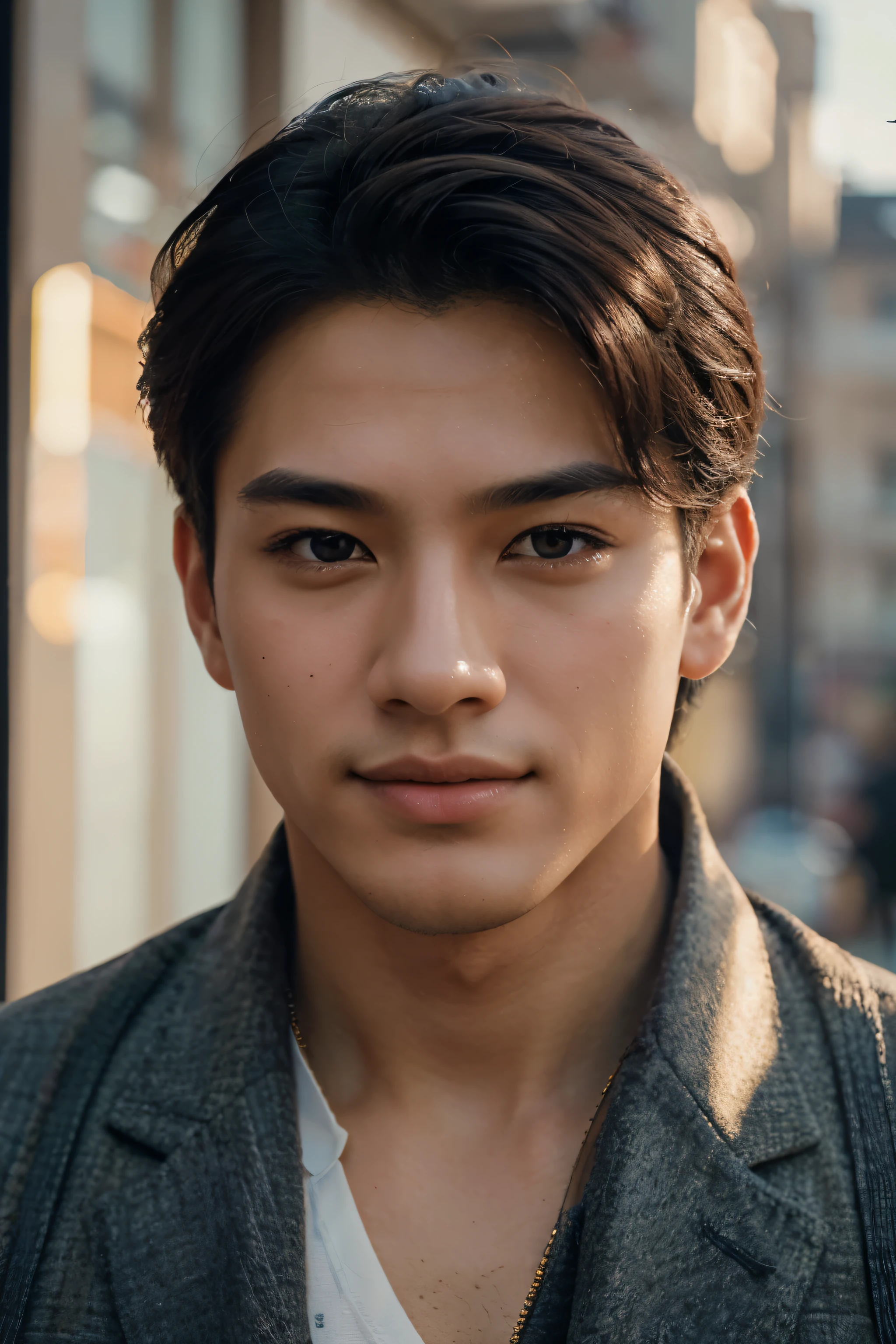 Handsome boy korean,illustration,painterly style,beautiful detailed eyes,beautiful detailed lips,ultra-detailed hair and face,fashionable clothing,confident smile,Wide-shouldered,lean body,strong physique,intense gaze,handsome features,premium quality,high resolution(masterpiece:1.2),professional lighting,rich and vibrant colors,subtle shadows,natural skin tones,soft and warm color palette