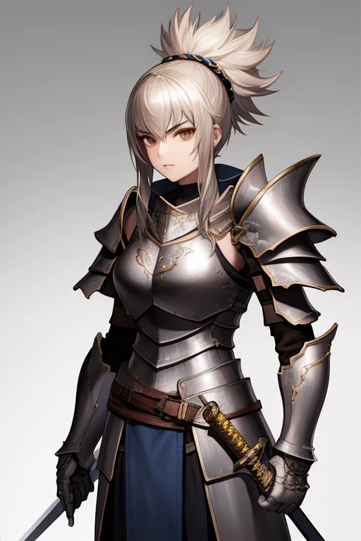 Warrior with armor and sword, fine-detailed.