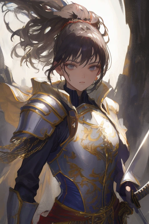 Warrior with armor and sword, fine-detailed, detailedeyes, face detailed.