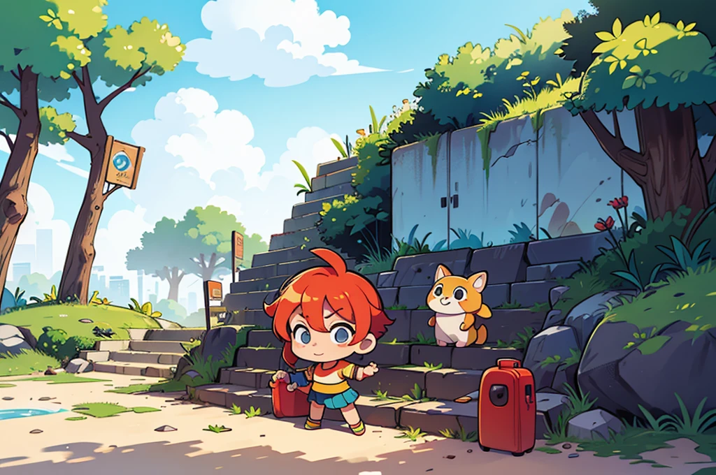 chibi colors vibrant, no water, more stairs leading up