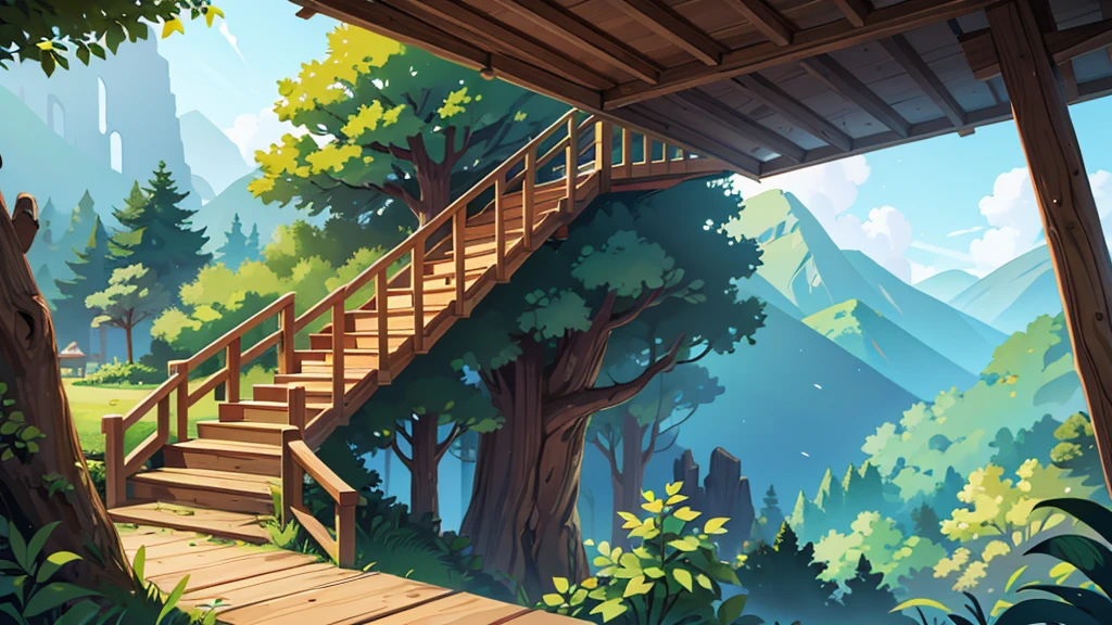 a very long wooden staircase build going down along a cliff