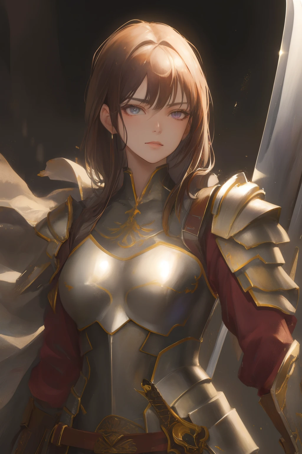 Warrior with armor and sword, fine-detailed, detailedeyes, face detailed.