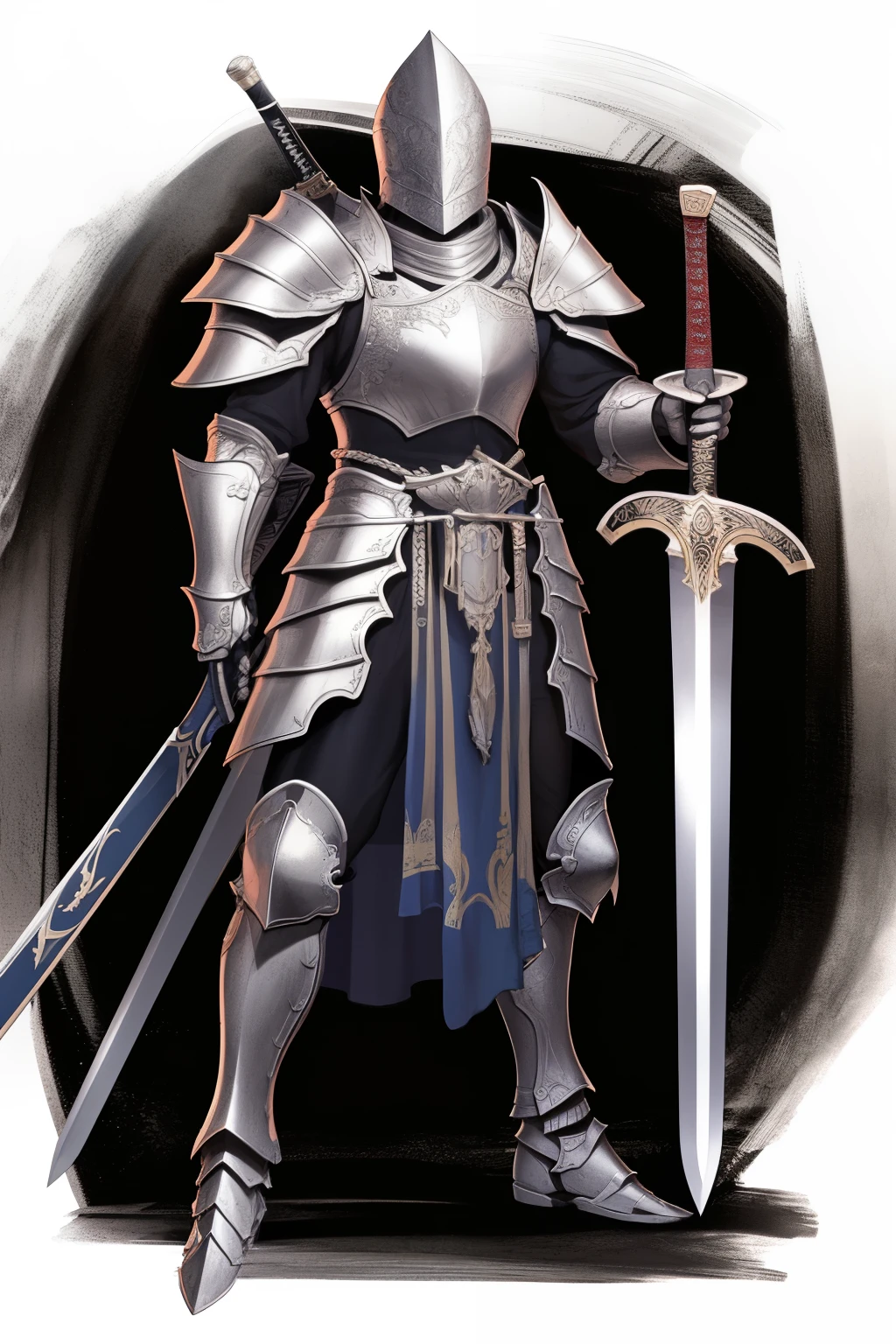 Warrior with armor and sword, fine-detailed.