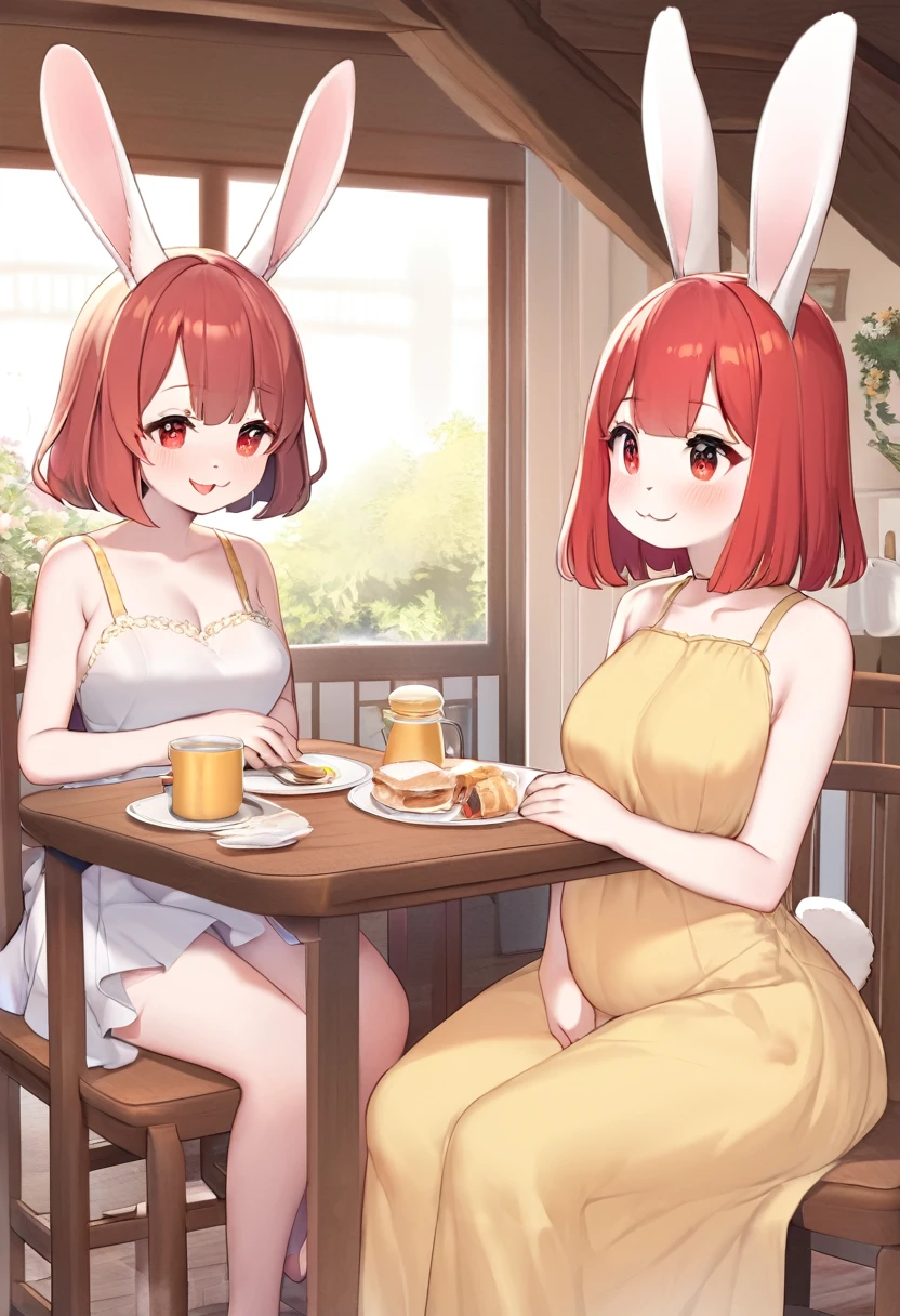 (((1girl, solo, Orihime, Orihime Inoue, bleach, (Orange hair, Orange  eyes, long hair, rabbit ears, White skin), lipstick, fitness)), sensual pose, Beautiful, diamond necklace)), ((solo, 1woman, pink lipstick, Extremely detailed, ambient soft lighting, 4k, perfect eyes, a perfect face, perfect lighting, a 1girl)), austere, ((fitness,, shapely body, athletic body, toned body)), (( pink apron, just wearing an apron, naked, kitchen, household utensils, pans, pots, shelves, counter, sink, bracelets, elegant decor, sexy ))
