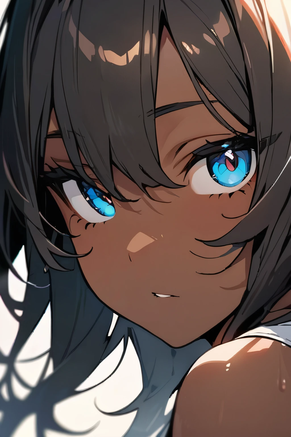 Masterpiece, Best Quality, Close-up of face, Beautiful girl, Beautiful face, Dark skin, Swimsuit, Beautiful eyes,
