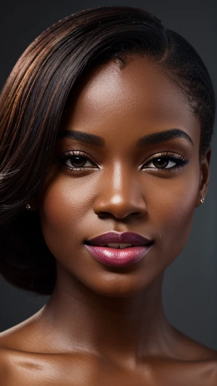 ,,,,A beautiful beautiful black woman, beautiful silhouette, cute + gentle lips+Businessman Tresse) are in a company . very realistic Ivorian communications manager,,,,,,,,,,,, sorriso perfeito cute dentes brancos,,,,,,,,, ultra realisitic, concept drawing, chic, highy detailed, complicated, keen focus, Depth of field, F/1. 8, 85mm, medium shot, medium shot, (((professional color grading))), Spilled, soft, diffuse light, (volumetric Fog), Trends on Instagram, HD 4k, 8k ,, ,,,,,, ultra-realistic female lips, perfectly hydrated and smooth, wearing vibrant glossy broze lipstick. The texture of the lips is detailed, showing every curve and contour, with soft lighting that enhances the color and shine of the lipstick. The image is Full HD, capturing the essence of sensual, manicured lips, with a neutral background that further enhances the intensity of the color."