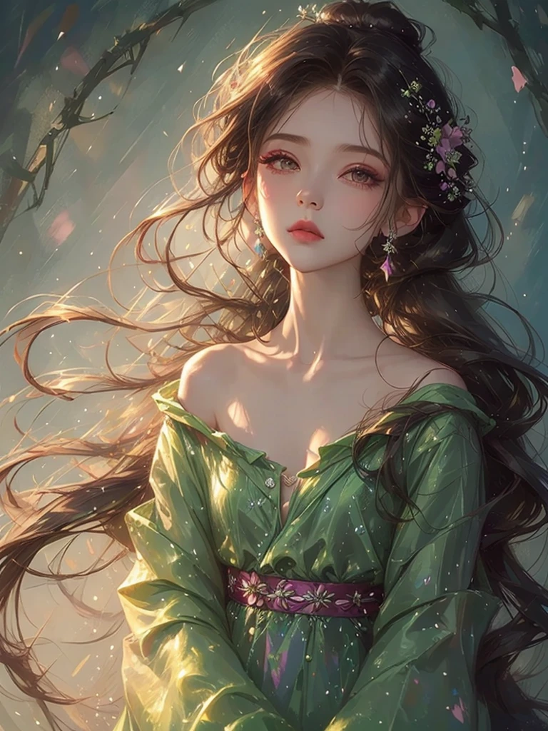 High quality, high resolution, close-up of a beautiful young wizard girl, wearing a wizard robe and hood, close-up of long pink hair, moonlit forest, fantastical forest, fantasy art, wizard, body shining, surrounded by lots of butterflies々