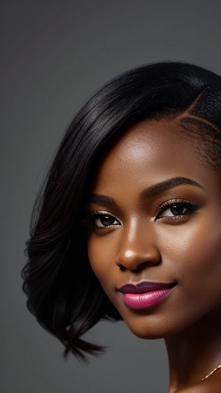 ,,,,A beautiful beautiful black woman, beautiful silhouette, cute + gentle lips+Businessman Tresse) are in a company . very realistic Ivorian communications manager,,,,,,,,,,,, sorriso perfeito cute dentes brancos,,,,,,,,, ultra realisitic, concept drawing, chic, highy detailed, complicated, keen focus, Depth of field, F/1. 8, 85mm, medium shot, medium shot, (((professional color grading))), Spilled, soft, diffuse light, (volumetric Fog), Trends on Instagram, HD 4k, 8k ,, ,,,,,, ultra-realistic female lips, perfectly hydrated and smooth, wearing vibrant glossy black lipstick. The texture of the lips is detailed, showing every curve and contour, with soft lighting that enhances the color and shine of the lipstick. The image is Full HD, capturing the essence of sensual, manicured lips, with a neutral background that further enhances the intensity of the color."