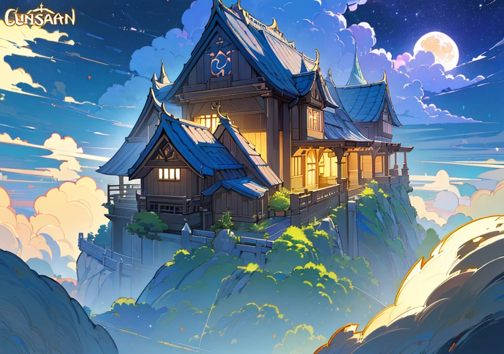 (((Floating House, The house is floating,Western style,Cafe, Western style建築, Stylishな家))), (Stylish, Fantasy, Night view、beautiful月、full moon、beautiful空, cumulonimbus), nature, beautiful, beautiful, beautiful空, (Landscape painting, Anime Style, Anime Style景, background), (high resolution, Good image quality、Detailed Pixels、Hypixel、Sharp lines, High quality)
