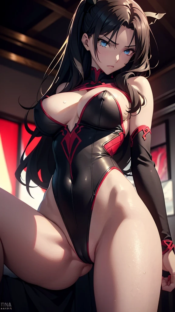 (tohsaka_rin_fatestaynightufotable:1.10), Best Quality, 8k, High resolution, masterpiece:1.2), (ultra detailed), (NSFW is not safe for artwork), (Kaina Tsutsumi) (My hero academia settings), (pose sexual), (realist, photorealist, fotorrealista:1.37), (High DefinitionR, High Definition), (portrait), (vivid colors), (long legs), (clearly elongated face), (broad) (Hermosos detailed eyes), (beautiful detailed lips), (extremely detailed eyes and face), bright eyes Dynamic angle and posture, soaked in sweat, perspiration, undressing (long eyelashes), (sharp focus), (Physically based representation), (unclothed), (big breasts) (open legs), (intense), (expression of intense desire), (Motion blur), (elegant), (slim figure), (anime inspired), (bright lights), (sexual), (contrasting colors), (mysterious atmosphere), (action packed scene), (Unique style), (surprising), (elegant), (evocative), (expressive), (Intriguing atmosphere), (giant breasts:1.2), ((Best Quality)), ((Very detailed)), masterpiece, absurdities, detailed face, beautiful face, (detailed eyes, deep eyes), (1 girl), ((dynamic pose)), erotic lingerie, tattoo
