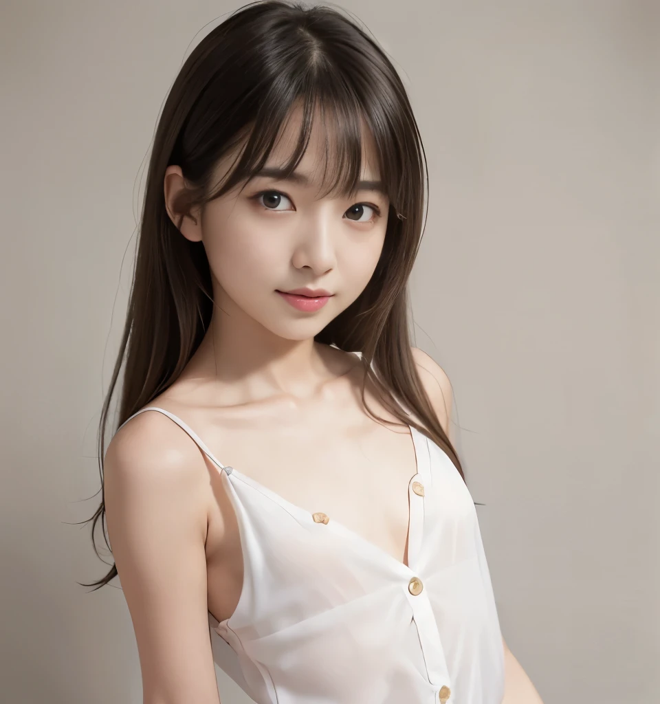 Browsing Caution、Highest quality、8k、No makeup、masterpiece、クリアなphotograph、Ultra-high resolution、Realistic、Professional Lighting、Natural light、photograph、smile、Ultra slim、Delicate body、very cute、The cutest Yua Mikami、Idle class、White skin、(Small breasts:1.8、Flat Chest:1.8)、((Please wear a sleeveless white blouse:1.8、Unbutton your blouse))、(Leaning forward、Her cleavage is visible、Large erect nipples)、(Don&#39;Don&#39;Don&#39;Don&#39;Don&#39;Don&#39;t show your nipples:1.8、Hide your nipples:1.8)、(very good:1.8)、Wearing white panties