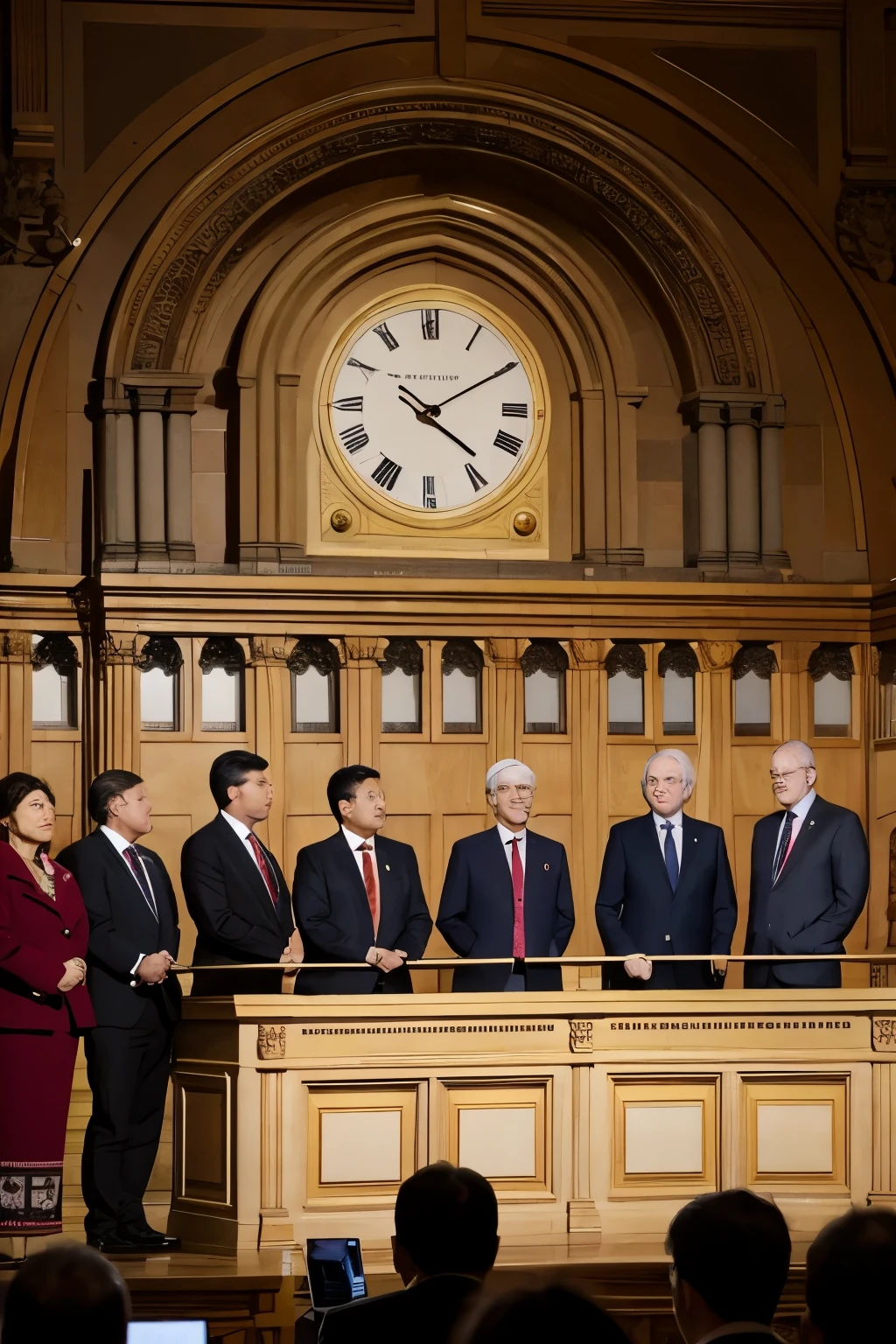 Arafed image of a group of people standing in front of a clock - SeaArt AI