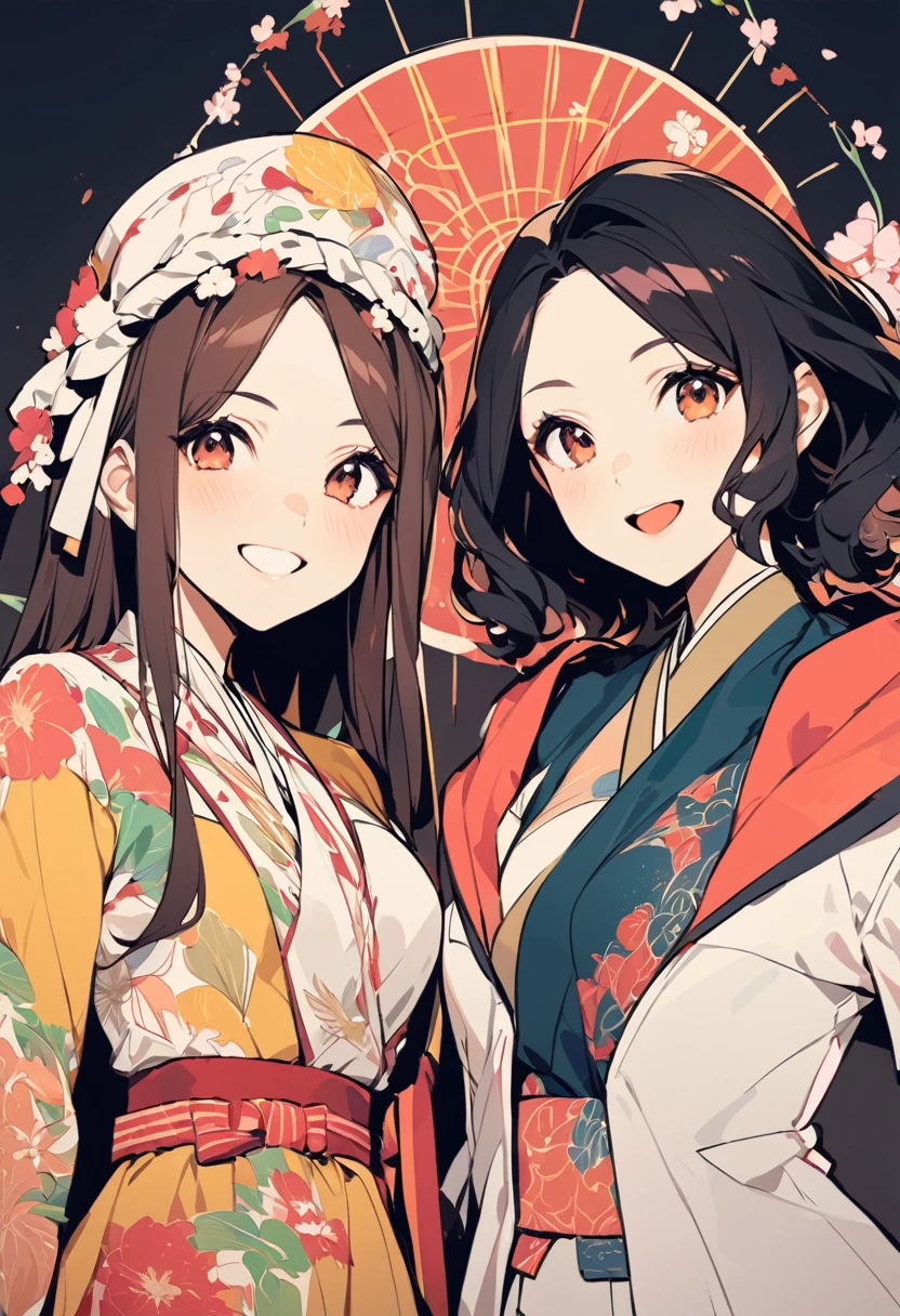 Draw me an image of an Asian girl. Make me an image of a girl with a pretty face full of smiles, a slim waist, and a tall girl.