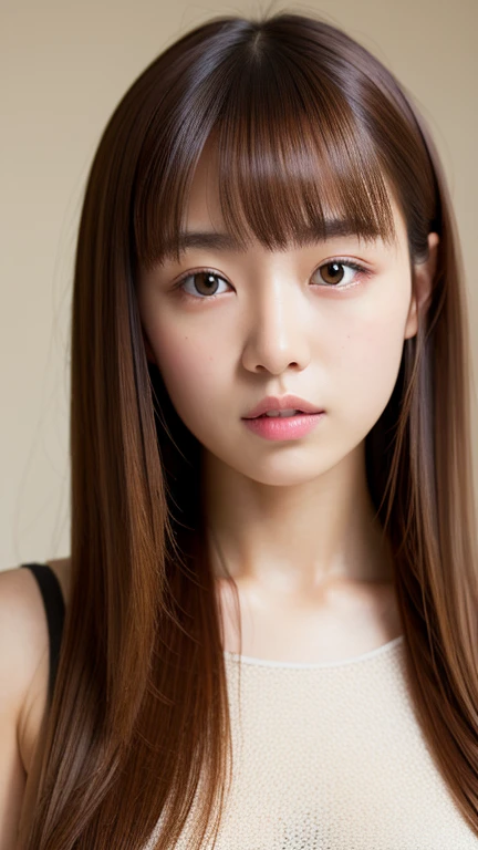 (Highest quality, 8k, 32K, masterpiece, Ultra-high resolution:1.2), Ultra-high resolution, (Cute Japanese girl), Portraiture, Semi-long brown hair, bangs