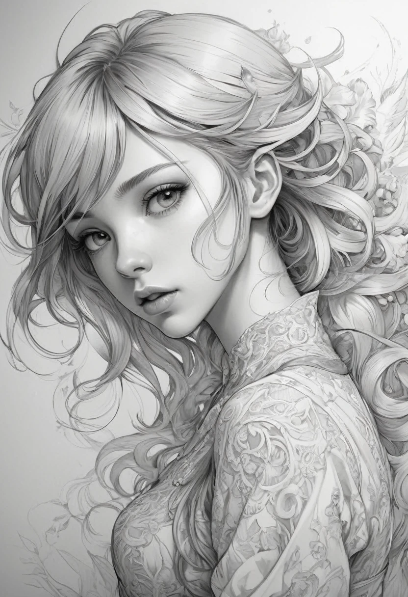 Anime Line Art, By Lois Van Baarle, Highest quality, masterpiece, so beautiful, Beauty,Perfect composition, Intricate details, Very detailed