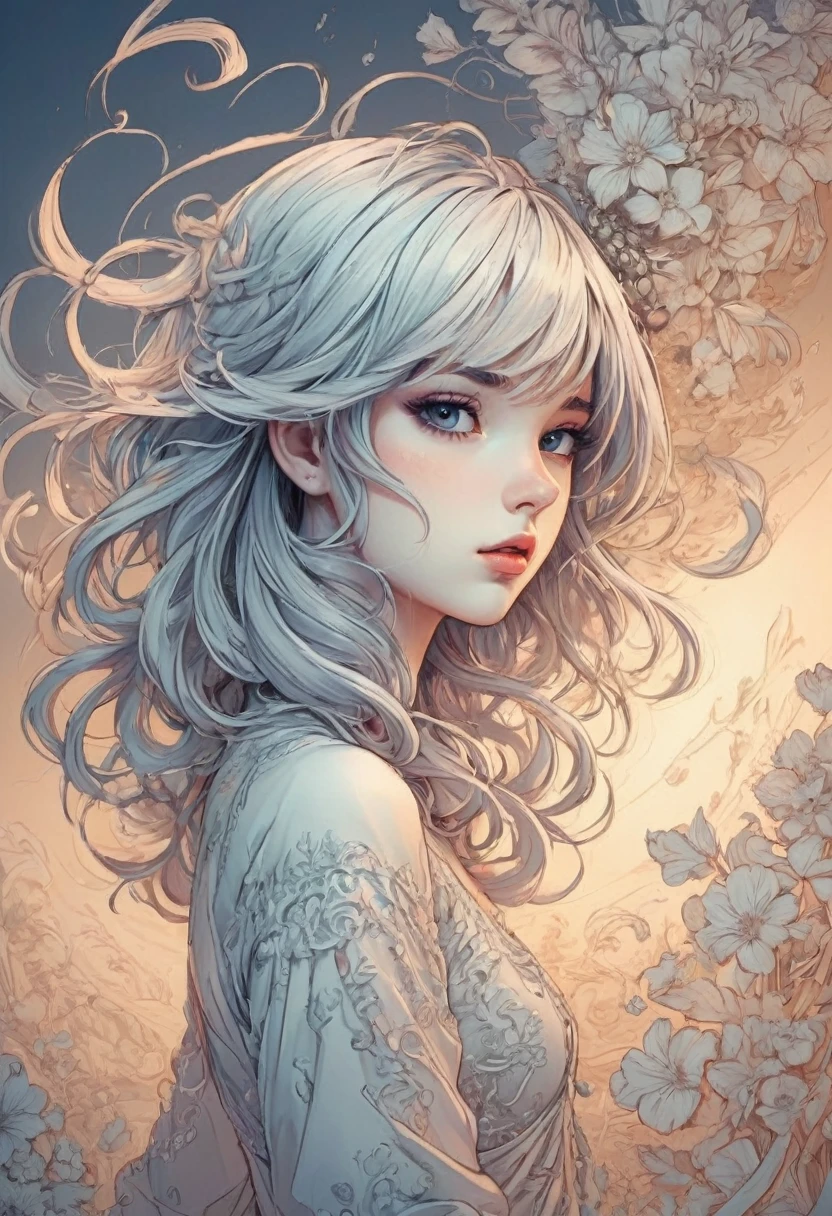 Anime Line Art, By Lois Van Baarle, Highest quality, masterpiece, so beautiful, Beauty,Perfect composition, Intricate details, Very detailed