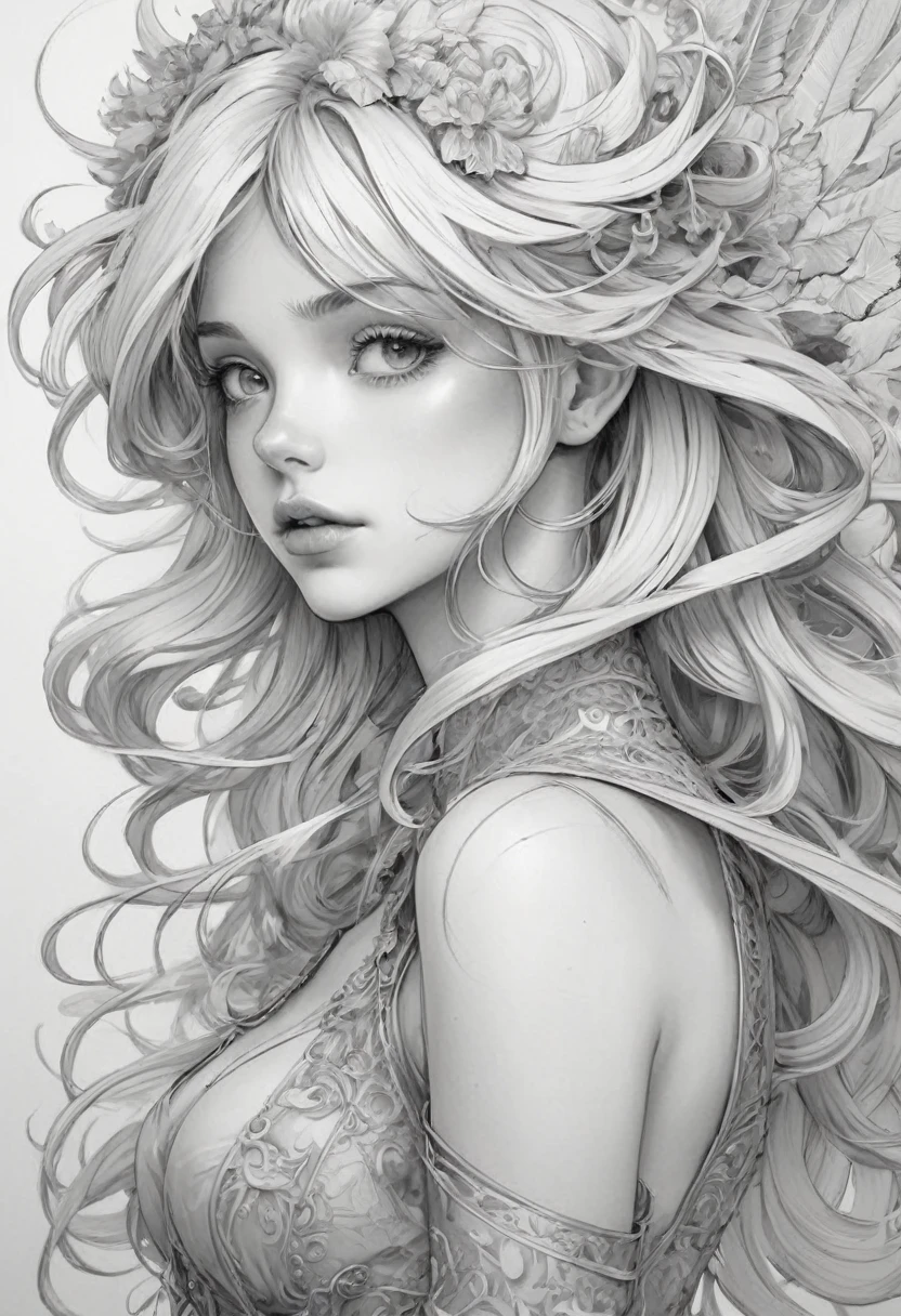 Anime Line Art, By Lois Van Baarle, Highest quality, masterpiece, so beautiful,Beauty, Perfect composition, Intricate details, Very detailed
