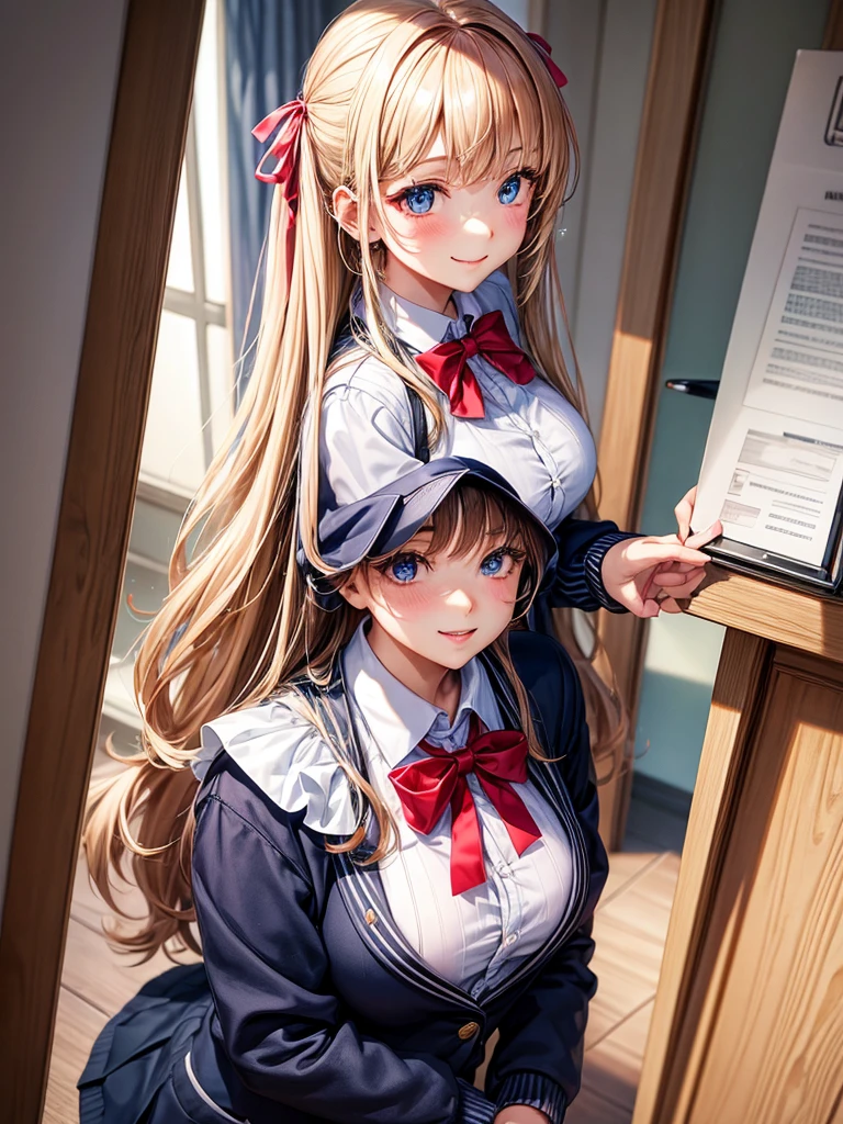 middle School girlorning before school,8k,Best Quality,Sparkling,In front of the mirror,preparation,Change into uniform,blazer,Wearing a cardigan,Wearing piercings,Little sister character,School Bag,smile Looking at smartphone,Hair tucked behind ear,Long Hair,Angel,Smooth hair,Horny girl,Naughty Girls,Absurd,White tights,Ribbon on uniform,Perfectly portrayed,brother complex,Cute uniform,Beautiful girls,Beautiful eyes,Perfect Face,Big Breasts,She is an exceptionally beautiful girl,model,最高なLittle sister characterクター,Shoulders out,Style perfection,E Cup,