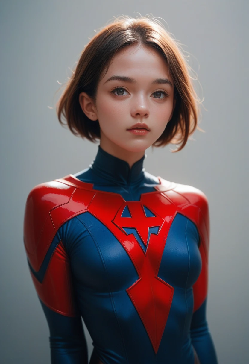 Anime girl wearing a red superhero suit.