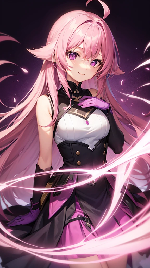 One girl, Long Hair, Gaze, Purple eyes, Pink Hair, smile, Character portrait, Blurred, Gradient color hairstyle, Simple Background, Anime Style,