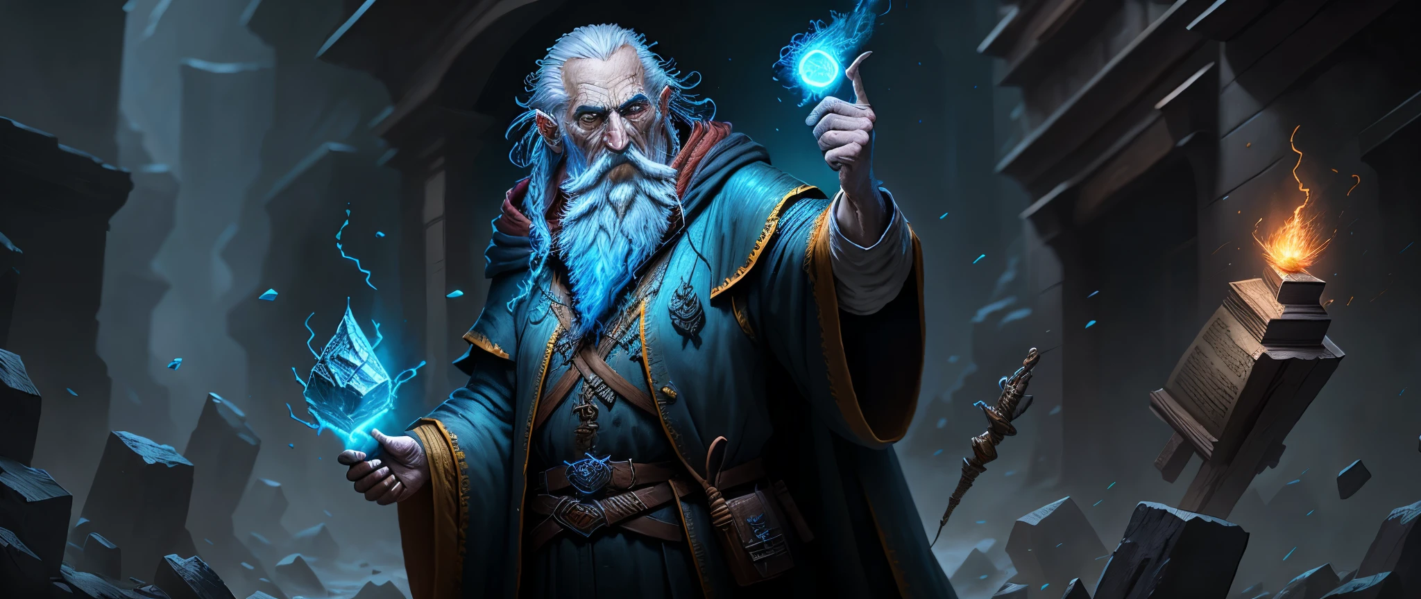 an old wizard doing great devastating spells, Emphasis on your action, ultra detailed textures, layers of textures true to reality, professional lighting, realistic detailing