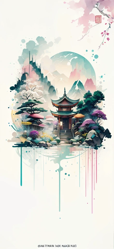 (Art by Numbers,Inks and washes:1.2),Nobody, Mountain々, wood, Rivers,Flowers,Lotus flower,Purple Flower,沢Mountainの花(Oriental elements, Chinese colors, Senior Color Matching), (3D sculpture,Rendering with Octane,Volumetric Light,Natural soft light,), (Very delicate:1.2, Losing focus:1.2, Very colorful, Cinema Lighting, Chiaroscuro,Ray Tracing), masterpiece, Super rich,Very detailed,8k, Zurrison_style_wonderful_wall