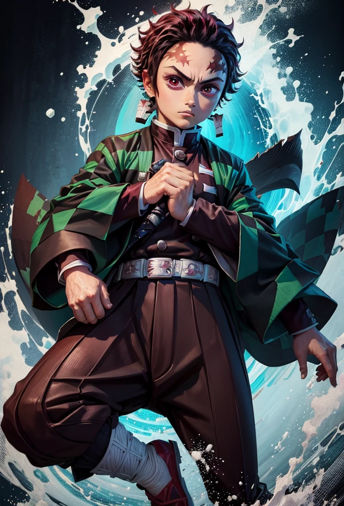 Kamado Tanjiro,(Kimetsu No Yaiba),Full Style,Ultra High Quality,Ultra High Resolution,Photograph 8K,Holding a Sword,One Boy,Ultra Detailed ,Demon Hunter Suit,Hino Kami Kagura Teknik