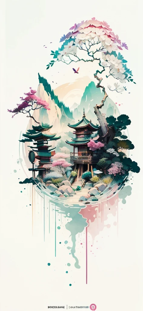 (Art by Numbers,Inks and washes:1.2)，Nobody, Mountain々, wood, Rivers，Flowers，Lotus flower，Purple Flower,沢Mountainの花(Oriental elements, Chinese colors, Senior Color Matching),  (3D sculpture，Rendering with Octane，Volumetric Light，Natural soft light，), (Very delicate:1.2, Losing focus:1.2, Very colorful, Cinema Lighting, Chiaroscuro,Ray Tracing), masterpiece, Super rich,Very detailed,8k, Zurrison_style_wonderful_wall