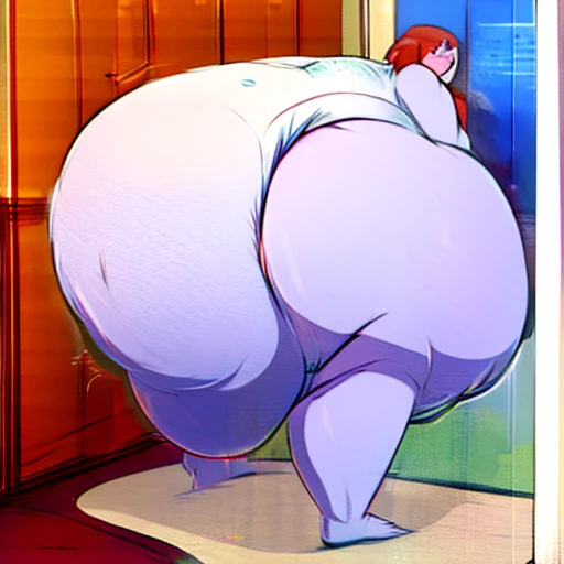 A adult woman wearing a diaper filled to the brim with poop, gargantuanly sized diaper, poop all over the room, naked, sexy, obese, overweight, fat, chubby body, massive ass, thick legs, chubby arms, Double chin, Cheek, Thick neck, thick arms, fat belly, flabby belly, flabby belly fat,