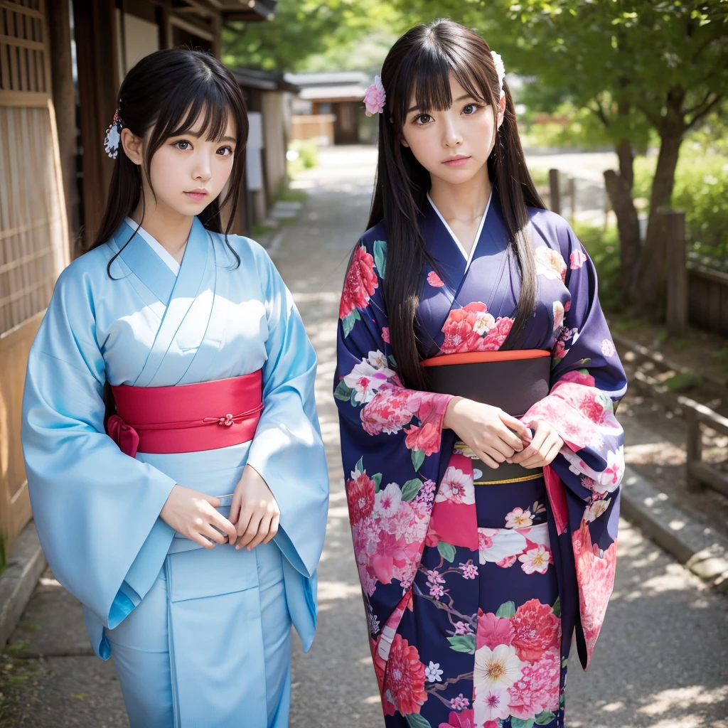 Cute girl with a sad expression、Japanese kimono、Body Shot