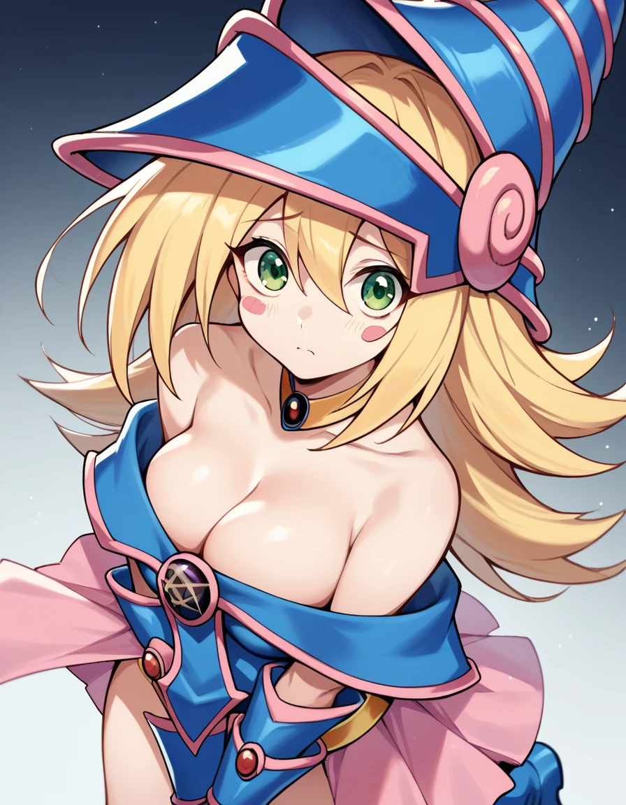 score_9, score_8_up, score_7_up, source_anime,
darkmagiciangirl, dark magician girl, blonde hair, choker, green eyes, long hair, blush, blush stickers,
bare shoulders, blue footwear, blush, blush stickers, cleavage, collarbone, duel monster, hat, off shoulder, pentacle, wizard hat,
scared, fog,
looking at viewer, cowboy shot, dutch angle, solo,