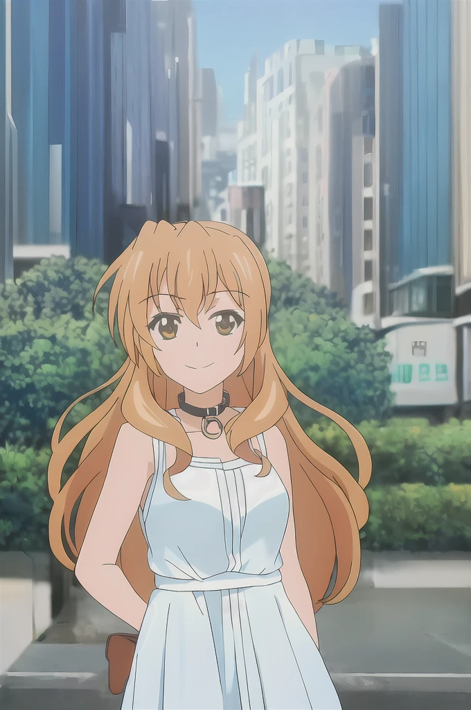 kouko, 1 girl, Alone, long_cabhelo, short_cabhelo, closed_boca, Brown_cabhelo, dress_blue_ciheo, Brown_eyes, jewelry, aboveper_body, braid, outdoor, collar_white, orange_cabhelo, alterNo_cabhelostyle, during, cabhelo_above, smiling, look_toward_he_Forehead_their_eyes, Image_No_blurred