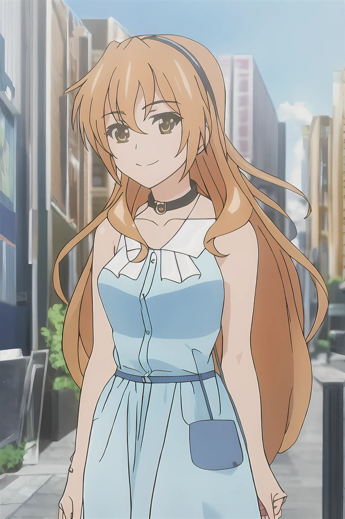 kouko, 1 girl, Alone, long_cabhelo, short_cabhelo, abcerada_boca, Brown_cabhelo, dress_blue_ciheo, Brown_eyes, jewelry, aboveper_body, braid, outdoor, collar_white, orange_cabhelo, alternate_cabhelostyle, during, cabhelo_above, smiling, look_toward_he_Forehead_their_eyes, Beautiful