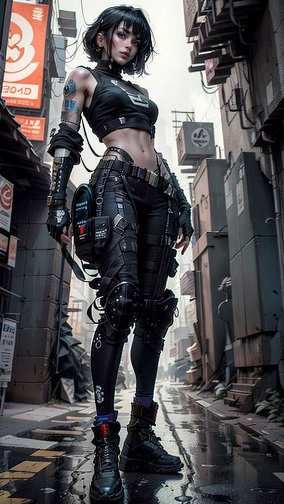 ((Best quality)), ((masterpiece)), (highly detailed:1.3), 3D, beautiful (cyberpunk:1.3) street samurai woman with thick shapeless hair, pistols worn on hips.