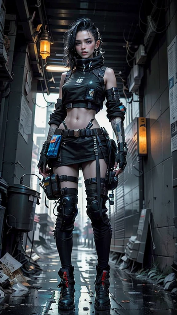 ((Best quality)), ((masterpiece)), (highly detailed:1.3), 3D, beautiful (cyberpunk:1.3) street samurai woman with thick shapeless hair, pistols worn on hips.