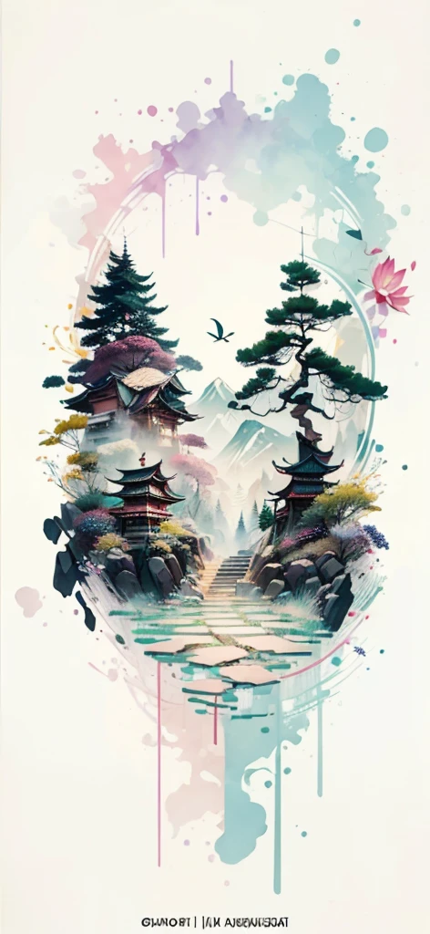 (Art by Numbers,Inks and washes:1.2),Nobody, Mountain々, wood, Rivers,Flowers,Lotus flower,Purple Flower,沢Mountainの花(Oriental elements, Chinese colors, Senior Color Matching), (3D sculpture,Rendering with Octane,Volumetric Light,Natural soft light,), (Very delicate:1.2, Losing focus:1.2, Very colorful, Cinema Lighting, Chiaroscuro,Ray Tracing), masterpiece, Super rich,Very detailed,8k, Zurrison_style_wonderful_wall