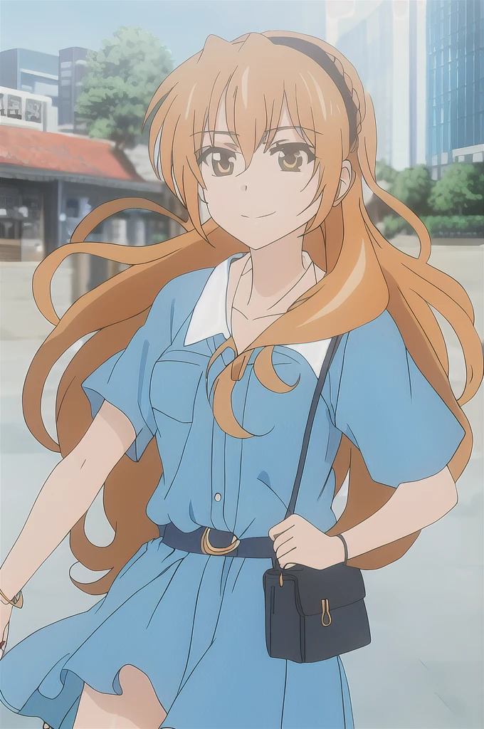 kouko, 1 girl, Alone, long_cabhelo, short_cabhelo, abcerada_boca, Brown_cabhelo, dress_blue_ciheo, Brown_eyes, jewelry, aboveper_body, braid, outdoor, collar_blue_ciheo, orange_cabhelo, alternate_cabhelostyle, during, cabhelo_above, smiling, look_toward_he_Forehead_their_eyes