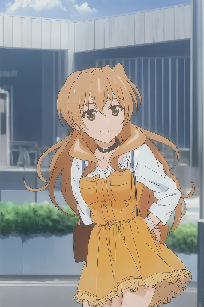 kouko, 1 girl, Alone, long_cabhelo, short_cabhelo, abcerada_boca, Brown_cabhelo, dress_blue_ciheo, Brown_eyes, jewelry, aboveper_body, braid, outdoor, collar_blue_ciheo, orange_cabhelo, alternate_cabhelostyle, during, cabhelo_above, smiling, look_toward_he_Forehead_their_eyes
