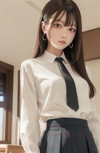 best qualtiy，tmasterpiece，超高分辨率，realisticlying，one-girl，（Nice face：1.4），Pink collar shirt，black short skirt（Bigchest，a narrow waist），long whitr hair，in library，Background bokeh，beautiful light up，shiny skins，Petite