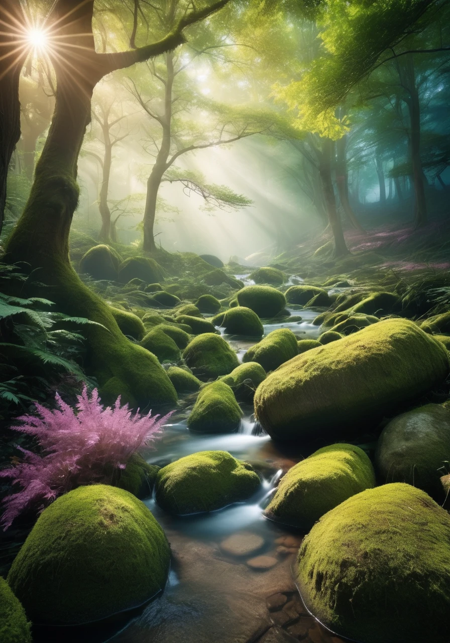 Enchanting and dreamy fantasy forest scenery,