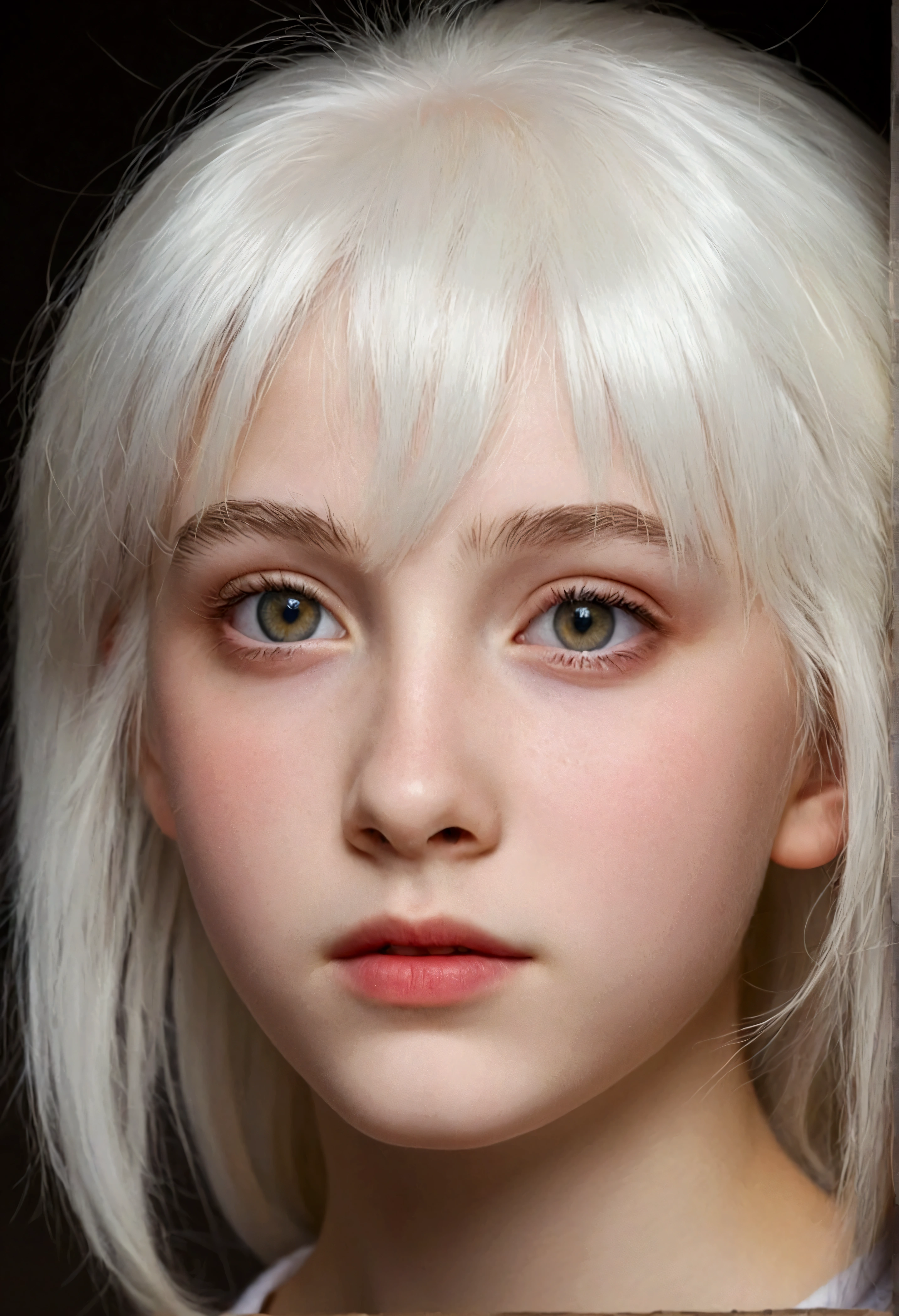 Kizi, Caucasian skin,Eyes red, white  hair, appeared from a teenager, 