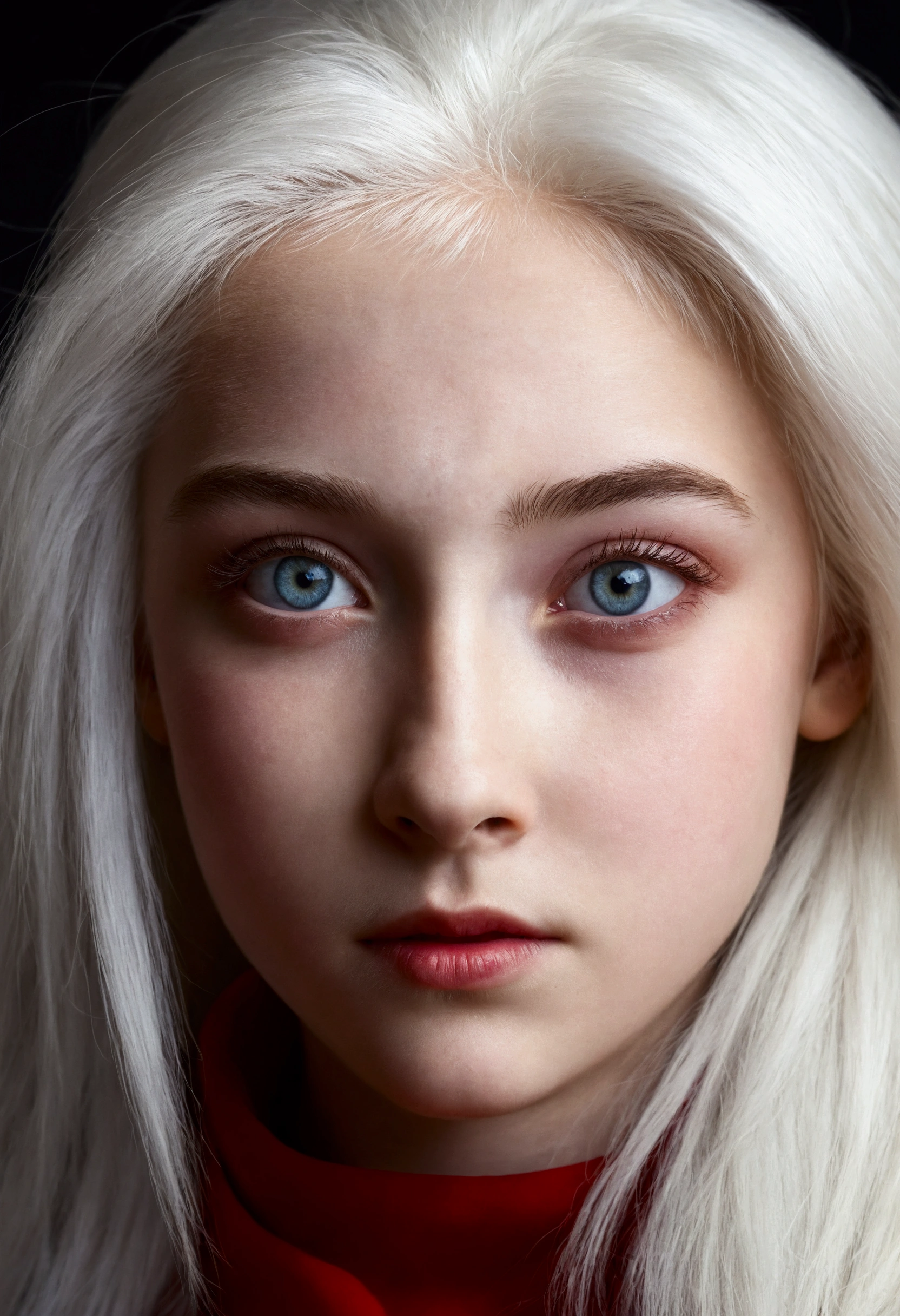 Kizi, Caucasian skin,Eyes red, white hair, appeared from a teenager,