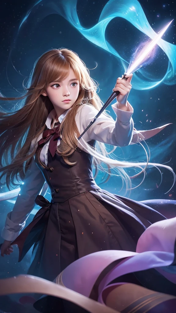 ((masterpiece:1.2,
perfect, best work, very
detailed illustration)),
anime style, 1girl,
hermione, Magic wand,
spectro patronus