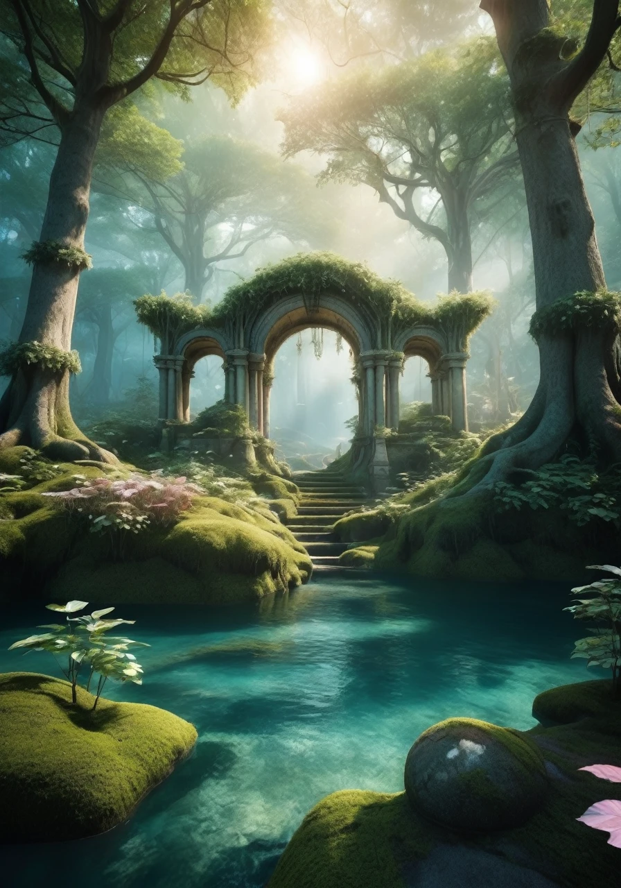 Enchanting and dreamy fantasy forest scenery　like