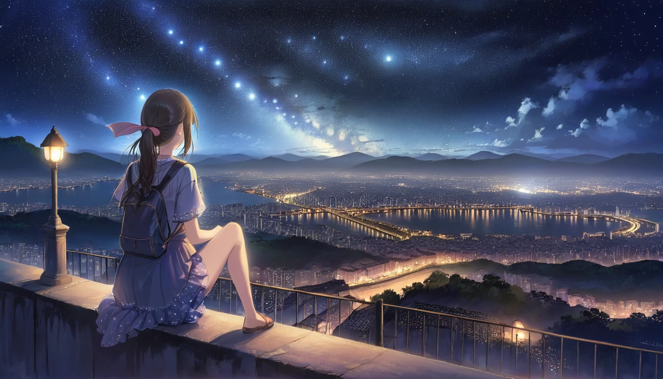 Girl looking at the night view