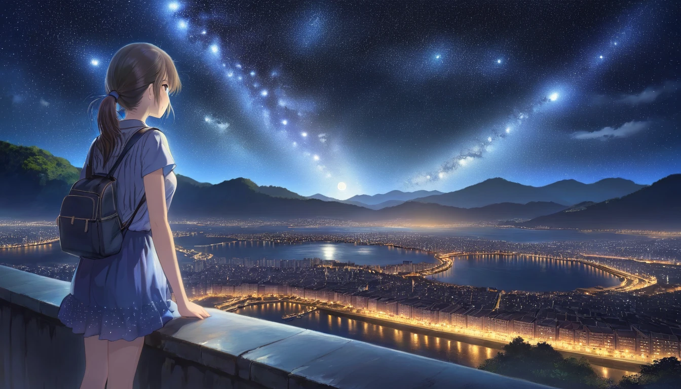 Girl looking at the night view